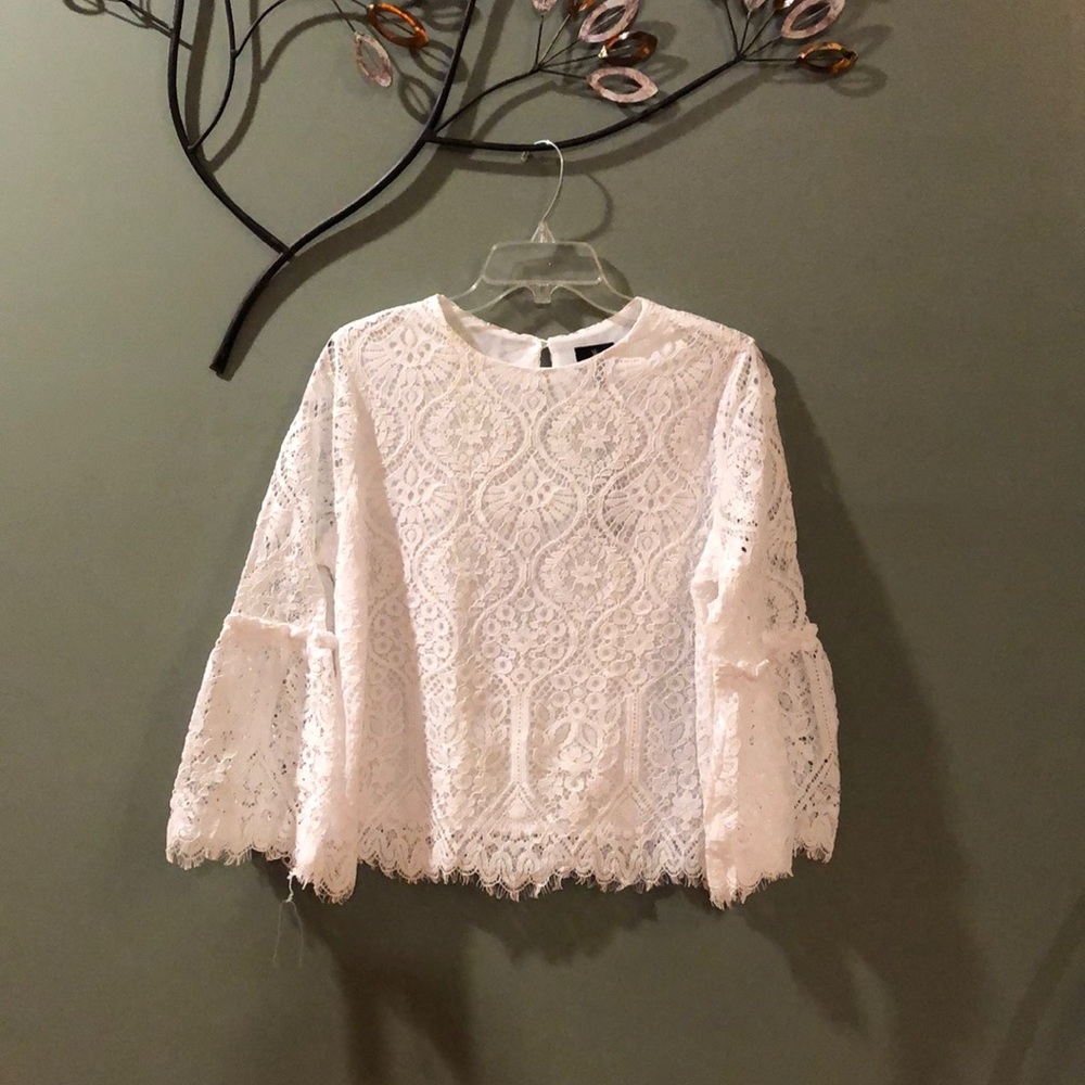 Worthington | Lace Bell Sleeve Top
